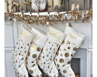 glam dots trees gold foil ivory white elegant christmas stockings personalized with names in holiday metallic embroidery modern trendy - Etsy Christmas Stockings glam dots trees gold foil ivory white elegant christmas stockings personalized with names in holiday metallic embroidery modern trendy - Etsy Christmas Stockings