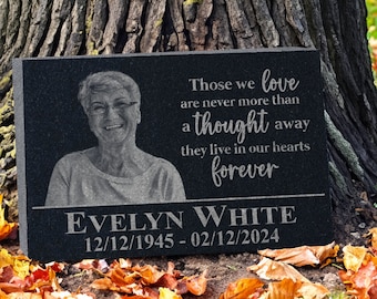 Custom Engraved Headstone: Personalized Grave Marker with Photo Plaque Sympathy Quote for Outdoor Human Memorial Stone Cemetery Decor