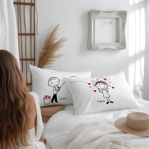 Cute Fishing for Love Boyfriend Girlfriend Valentines Day Gift Personalized Pillow Cover Couples Anniversary Stick People Bf Gf image 3