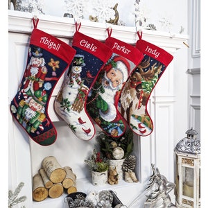 Needlepoint Christmas Stockings Personalized Santa Nutcracker Reindeer Old World Finished Embroidered Stockings with Names