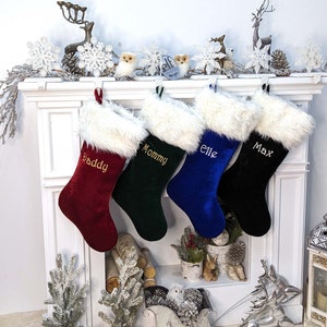 Large Velvet Stockings Personalized Christmas | Black Burgundy Blue Green off White Faux Fur Cuff | Extra Large Velvet Christmas Stockings