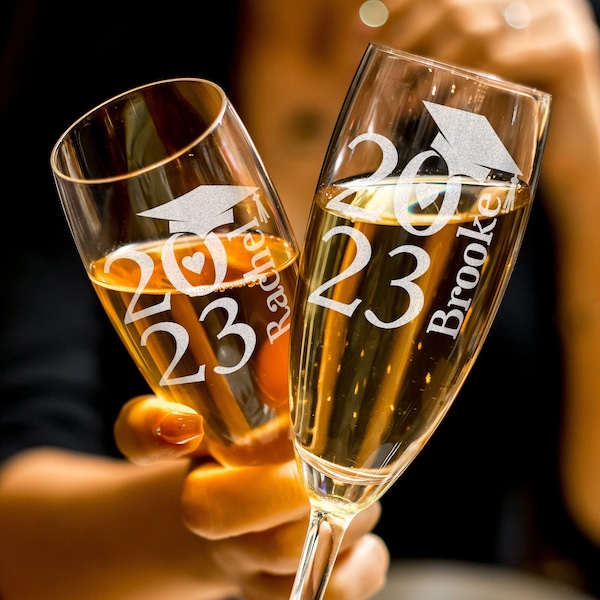 Class of 2024 Graduation Champagne Flute - Gifts for Women Men | College Dorm Room Decor | Gift Cap Graduate Toast for her Personalized