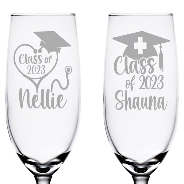 Nurse Graduation Champagne Flute 4 Designs - Class of 2023 -  Gift for Nurses - Nursing School Graduation with Cap rn lpn lvn nicu Gifts