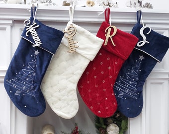 20" Red, White, or Blue Velveteen Christmas Stockings | Silver tree sequins Xmas decor Personalized Velvet Stockings Embroidered name