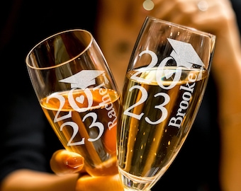 Class of 2024 Graduation Champagne Flute - Gifts for Women Men | College Dorm Room Decor | Gift Cap Graduate Toast for her Personalized