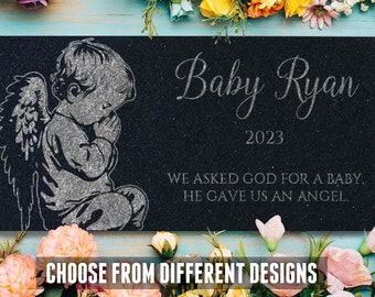 Personalized Baby Memorial Stone Garden Yard Indoor Outdoor Gift Loss of Infant Child Engraved Plaque Son Daughter Grief Angel Design