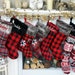 Buffalo Check Plaid Red Grey Black Faux Fur Intarsia Knit Personalized Christmas Stockings Family Xmas 2020