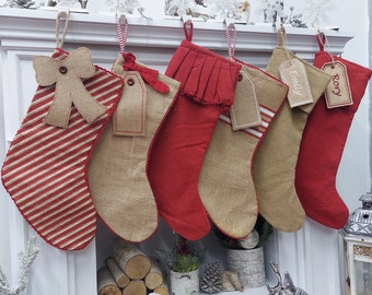 Burlap & Faux Burlap Christmas Stockings | Jute Fiber | Faux Burlap 100% Cotton | Christmas Decor Personalized Embroidered Name Tag