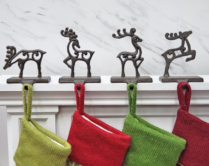 Metal Deer Stocking Holders W/ Free Standing Base Mantel Hangers for