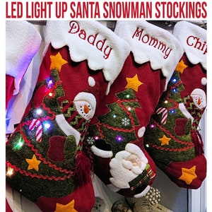 Light Up Snowman Santa Personalized Christmas Stockings 3D Kids Christmas Embroidered with Names