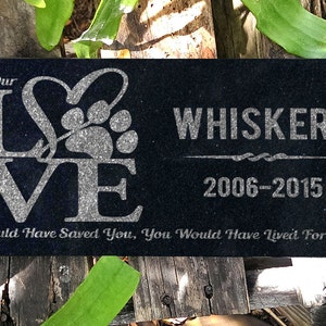Our Love Personalized Pet Memorial Garden Stone Headstone Heart Paw Print Pet Grave Markers Plaque Custom Engraved Quote Pet Cat Dog