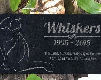 Personalized Cat Memorial  Black Granite Stone Pet Cat Grave Marker Engraved In Memory of Headstone Custom Engraved Garden Memorial Stone