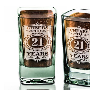 21st Birthday Shot Glass  Cheers to 21 Years Glass Custom Engraved Birthday Party Favor Present Guests 30th 40th 50th 60th 70th 80th Custom