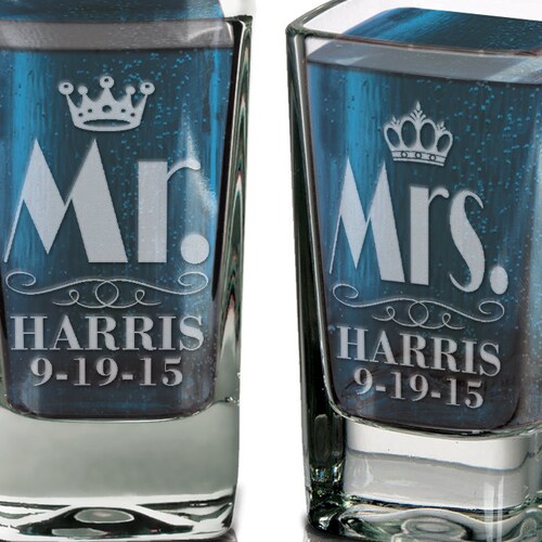 Set of 2 Wedding Shot Glasses Wedding Glasses Mr & Mrs Etsy