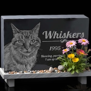 Personalized Cat Memorial  Black Granite Stone Pet Cat Grave Marker Engraved In Memory of Headstone Custom Engraved Garden Memorial Stone