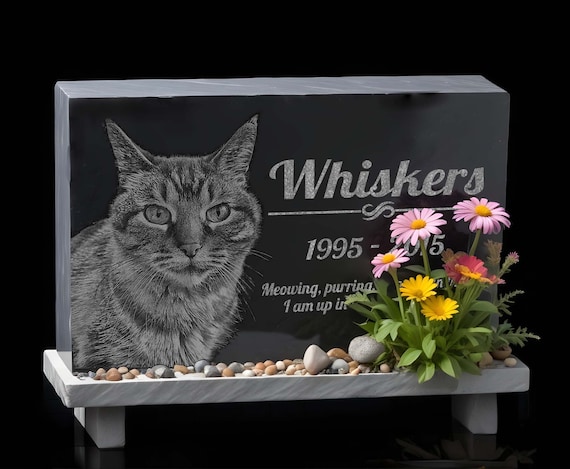 Personalized Cat Memorial  Black Granite Stone Pet Cat Grave Marker Engraved In Memory of Headstone Custom Engraved Garden Memorial Stone