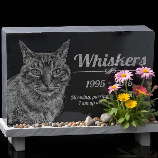 Personalized Cat Memorial  Black Granite Stone Pet Cat Grave Marker Engraved In Memory of Headstone Custom Engraved Garden Memorial Stone