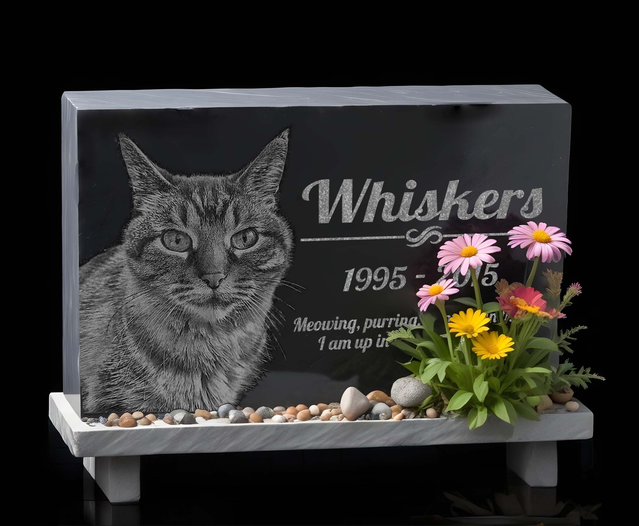 Personalized Cat Memorial  Black Granite Stone Pet Cat Grave Marker Engraved In Memory of Headstone Custom Engraved Garden Memorial Stone