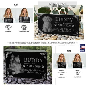 Personalized Dog Memorial Cat Memorial Granite Stone Pet Grave Marker Engraved In Memory of Headstone Custom Engraved Garden Memorial Stone Paws by Date + Photo
