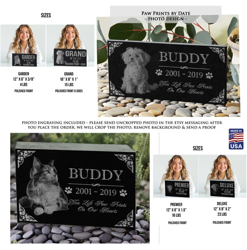 Personalized Dog Memorial Cat Memorial Granite Stone Pet Grave Marker Engraved In Memory of Headstone Custom Engraved Garden Memorial Stone Paws by Date + Photo