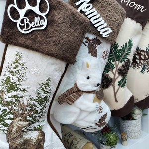 Woodland Lodge Deer Squirrel Fox Sherpa Christmas Stocking - White Brown Personalized Stockings Christmas Kids Children & Family 2023