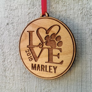 Personalized Pet Ornament Gift With Love Paw Print Pets Name and Date Ornament Dog Cat Christmas Gift Custom Engraved Wood Tree Ornament