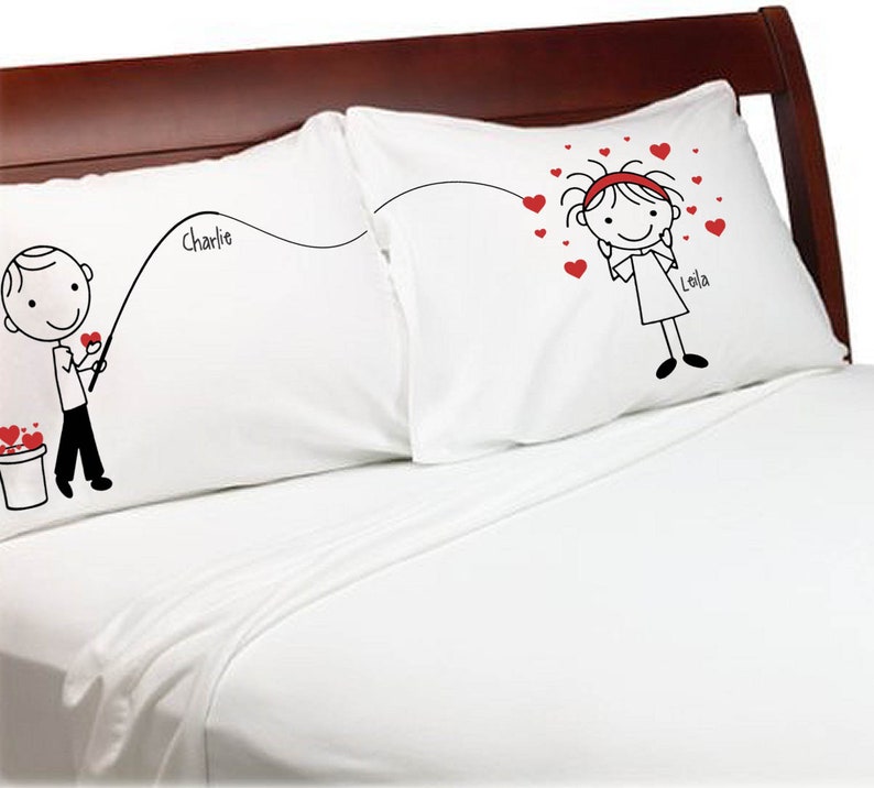 Cute Fishing for Love Boyfriend Girlfriend Valentines Day Gift Personalized Pillow Cover Couples Anniversary Stick People Bf Gf image 5