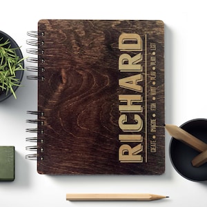 Personalized Wooden Notebook Journal Sketchbook Traveler Album Gift For Him Unique Birthday or Christmas Present