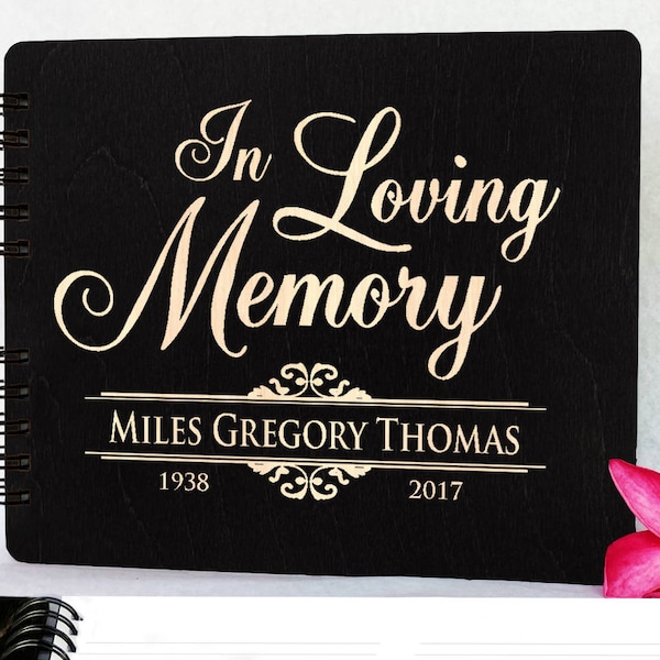 In Loving Memory Funeral Guest Book 8.5x7 Wood Custom Personalized Remembrance Sign In Guest Book of Condolence Celebration of Life Album