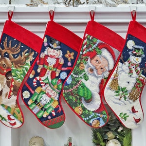 Needlepoint Christmas Stockings Personalized Santa Nutcracker Reindeer Old World Finished Embroidered Stockings with Names image 2