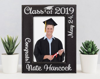 Engraved Photo Frame Personalized Graduation 5x7 for High School College 2024 Student Gifts for Him Her Party Decoration Favor Centerpiece