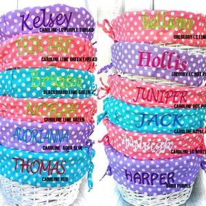 Personalized Easter Basket Easter Baskets Folding Handle Polkadot Easter Basket Liner Blue Green Purple Pink For Boys Girls White Yellow image 9