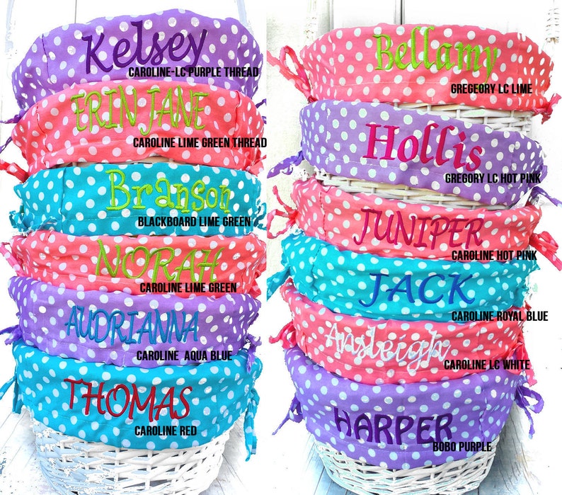 Personalized Easter Basket Easter Baskets Folding Handle Polkadot Easter Basket Liner Blue Green Purple Pink For Boys Girls White Yellow image 9