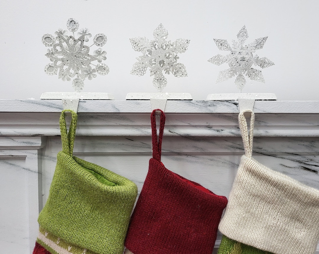 Snowflake Stocking Holders W/ Free Standing Base Mantel Hangers for