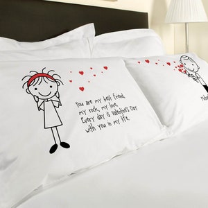 Valentines Day Gift Cute Heart Gift Pillowcases for Boyfriend Girlfriend Couple Anniversary Personalized Stick People Love Valentine's image 5