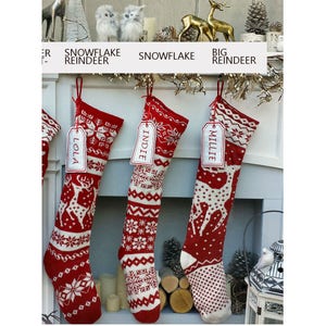 Knit Christmas Stockings Red White Reindeer or Snowflake Design Scandinavian Nordic Modern Holiday Theme Minimalist Look Custom Long image 10