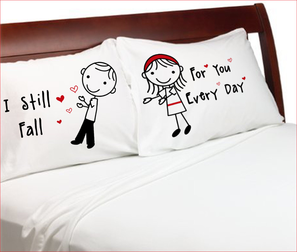 Falling in Love Pillow Cases Stick Figure Valentine Day Couple Etsy