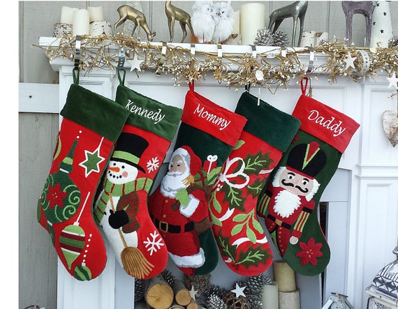 Set of 3 Personalized knitted Christmas Stocking with Name, Embroidery  Snowflake Stocking Custom Needlepoint Stockings, Customized Keepsake  Christmas