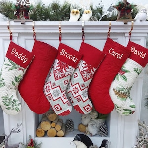 Quilted Timeless Christmas Stockings Embroidered Personalized Holiday