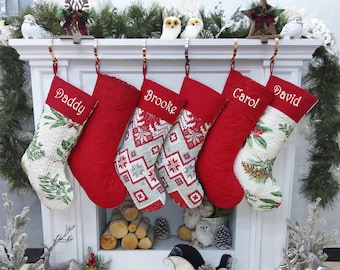 Quilted Timeless Christmas Stockings Embroidered Personalized Holiday