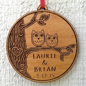 Love Birds Owl Heart Personalized Christmas Ornament for Him Her Couples Gift Christmas Ornament Lover Personalized Names Date Tree Trunk