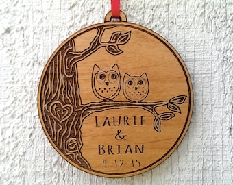 Love Birds Owl Heart Personalized Christmas Ornament for Him Her Couples Gift Christmas Ornament Lover Personalized Names Date Tree Trunk