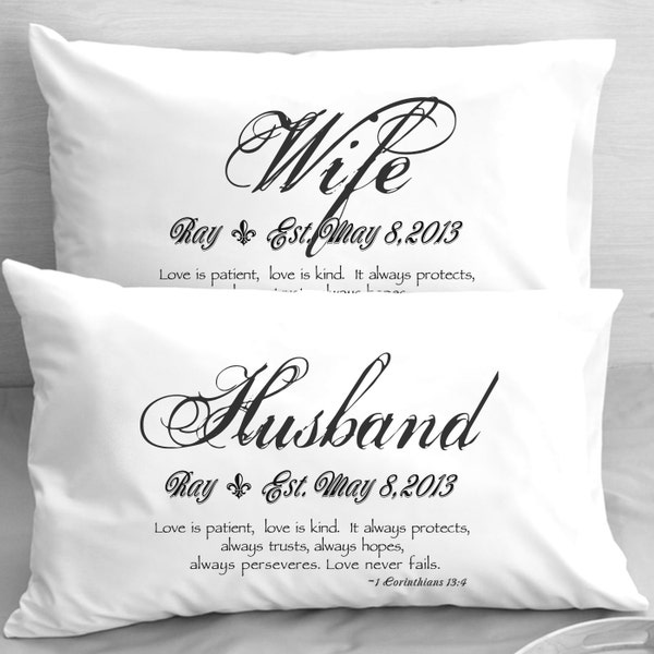 Wife Husband Bible Verse  Pillow Cases 1 Corinthians 13 Love    Wedding Anniversary gift idea for couple
