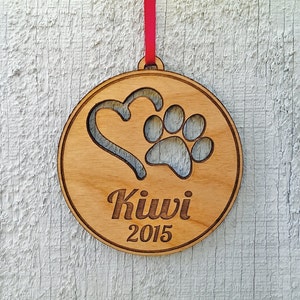 Personalized Pet Ornament Custom Engraved with Heart PawPrint Pets Name and Date Dog Cat Christmas Ornament Gift Holiday Tree Decor Ornament image 3