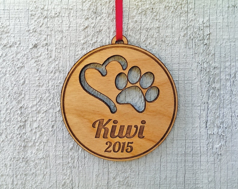 Personalized Pet Ornament Custom Engraved with Heart PawPrint Pets Name and Date Dog Cat Christmas Ornament Gift Holiday Tree Decor Ornament image 3