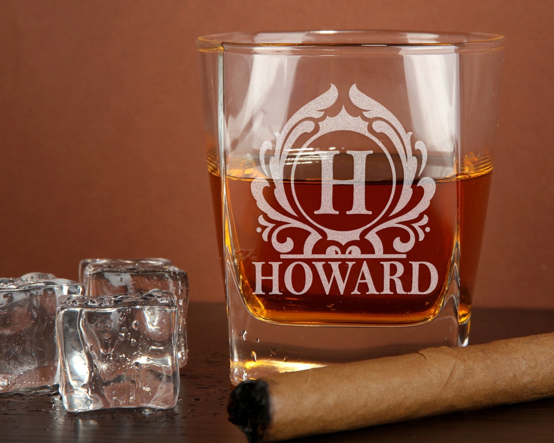 SALE Custom Engraved Whiskey Glasses Personalized Monogram Bourbon