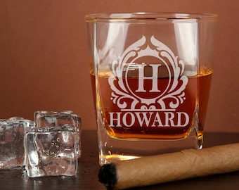 SALE! Custom Engraved Whiskey Glasses Personalized Monogram Bourbon Cocktail Glasses Groomsmen Proposal  Husband or Housewarmings Gift Ideas
