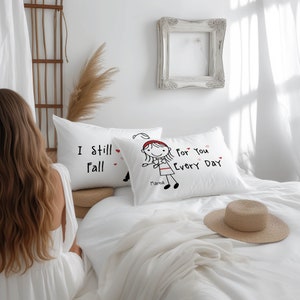 Valentine Day Gift Falling in Love Pillow Cases Stick Figure Couple Anniversary Boyfriend Girlfriend Husband Wife Long Distance Love Gift