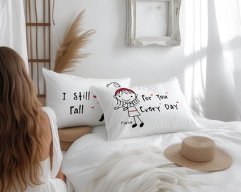 Valentine Day Gift Falling in Love Pillow Cases Stick Figure Couple Anniversary Boyfriend Girlfriend Husband Wife Long Distance Love Gift