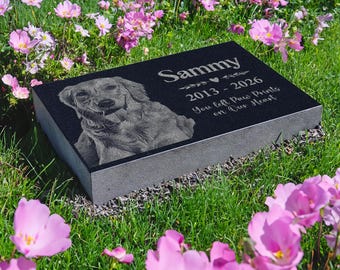 Personalized Pet Memorial Stones, Black Granite Memorial Garden Stone Engraved with Photo, Gifts for Someone Who Lost a Loved One, Dog, Cat